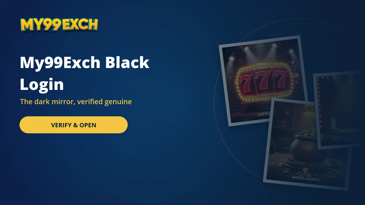 My99Exch black login safety banner with dark casino game tiles