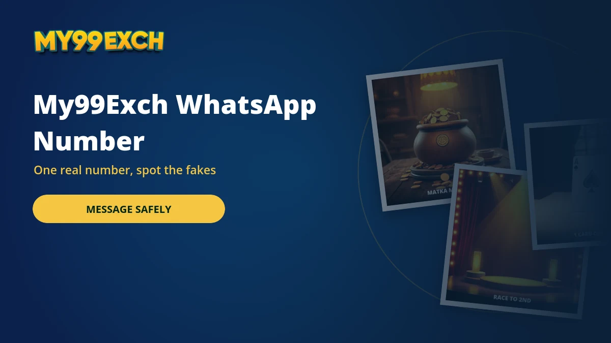 Real My99Exch whatsapp number banner with teen patti and casino game tiles